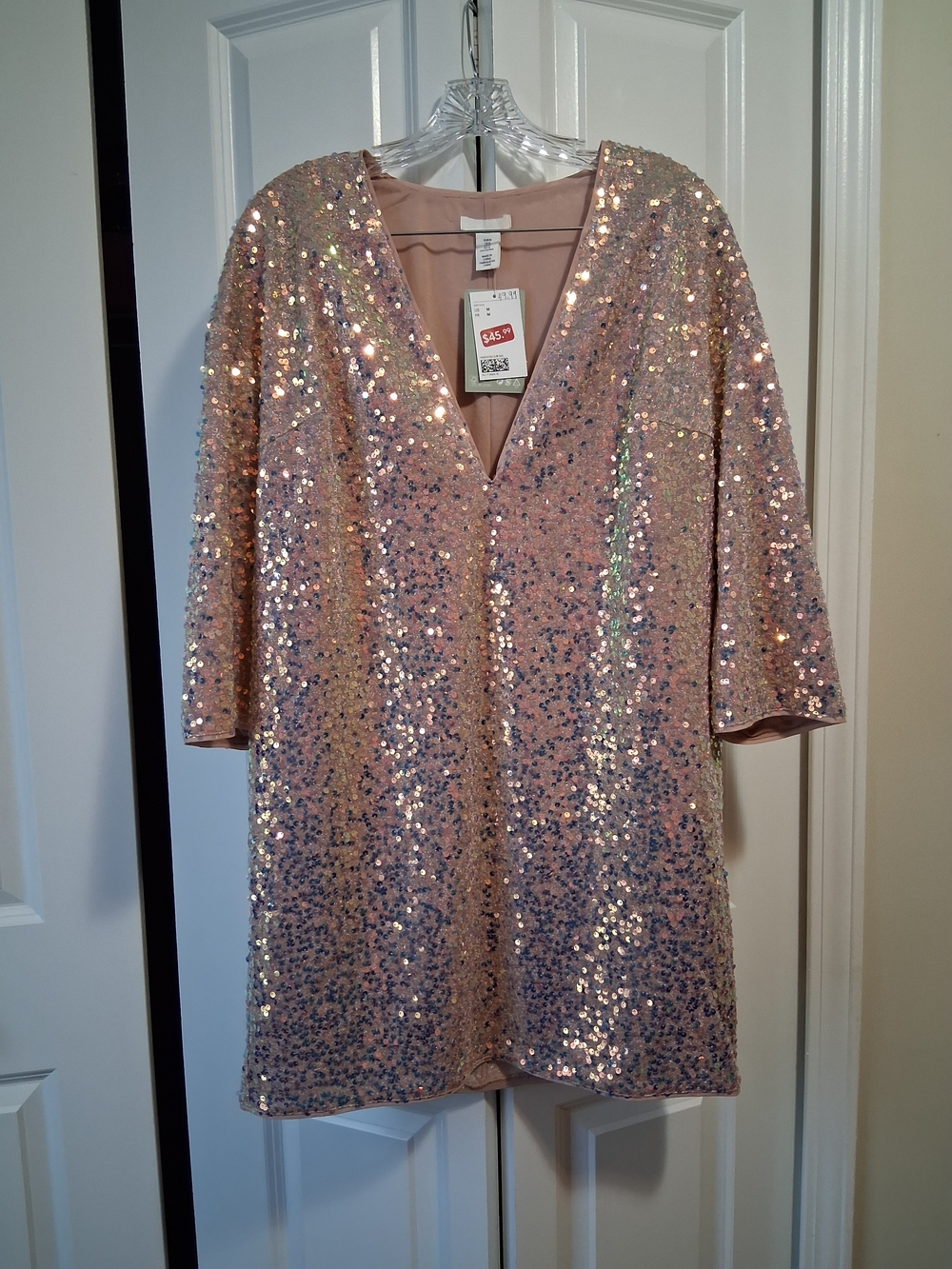 H&M Blush Pink Sequin Shift Dress